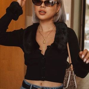 Black cardi w/ faux fur collar and cuffs